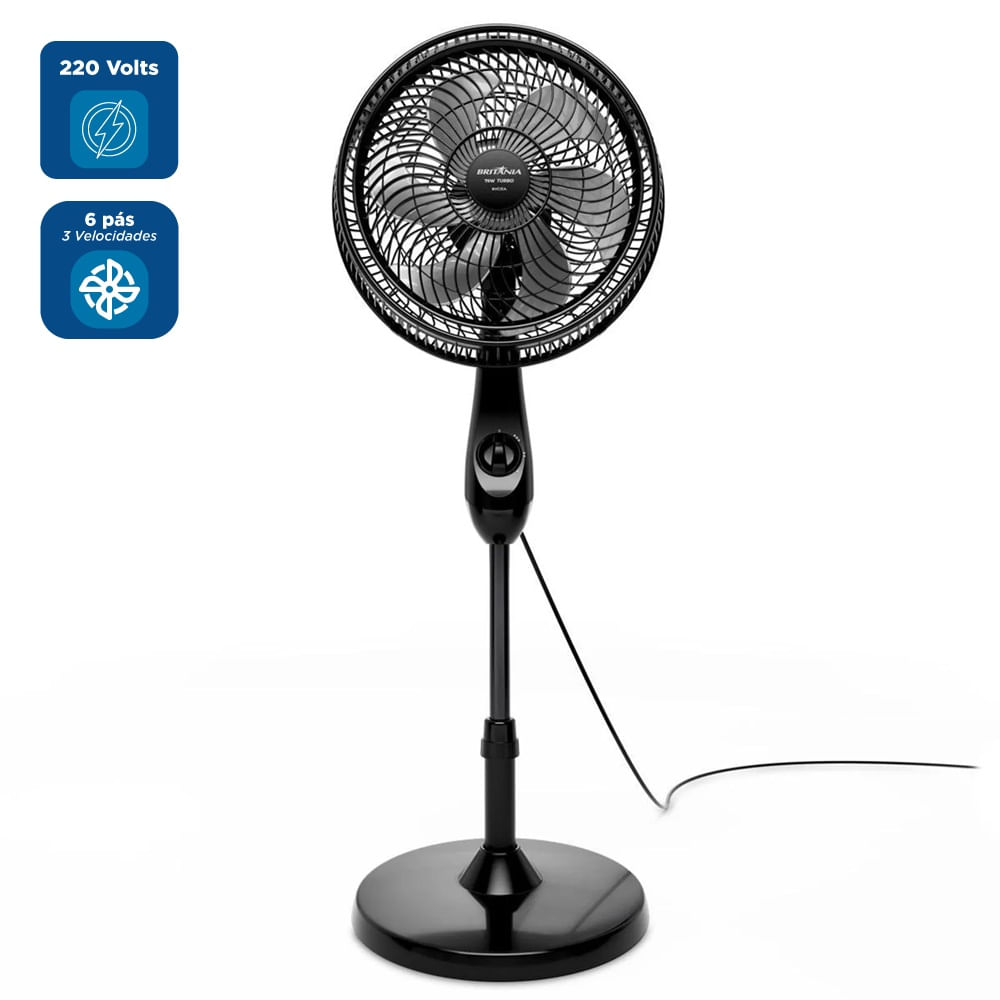 Ventilador de Coluna Britânia 30cm 6 Pás Preto BVC31A - 220 Volts